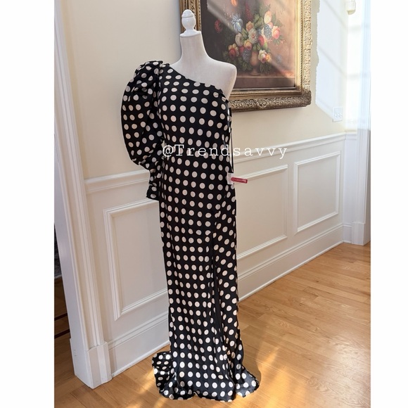 ANTHROPOLOGIE Mac Duggal One Shoulder Polka Dot Sheath Gown Maxi Dress 10 NWT - Picture 11 of 17